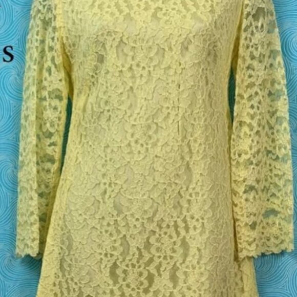 Vintage Yellow Homemade Lace Mod Mini Dress - Picture 12 of 12
